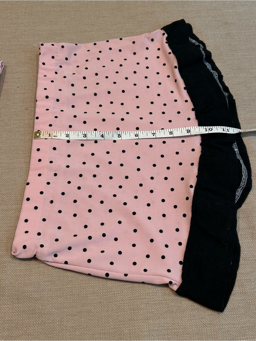 One of One Pink Polka Dot Tube Top and Mini Skirt Set with Black Trim - Picture 5 of 9